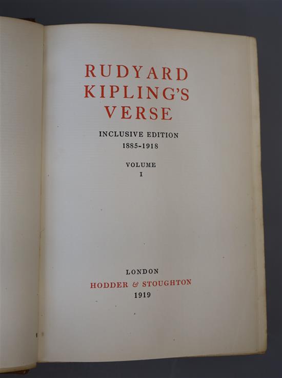 Kipling, Rudyard - Verse, 3 vols, 8vo, half pigskin calf, the Inclusive Edition, Hodder and Stoughton, London 1919